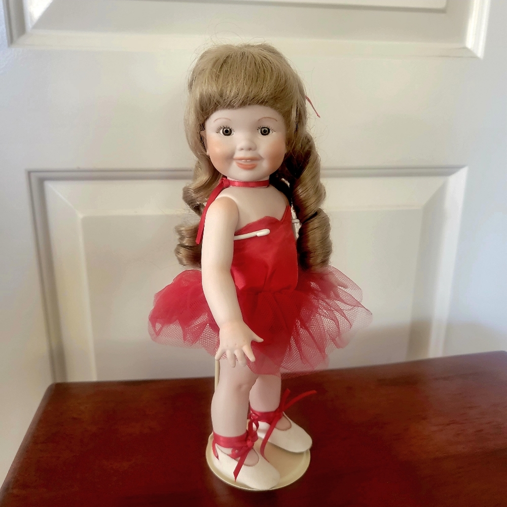 Handmade Porcelain Doll, 10" Ballerina with stand